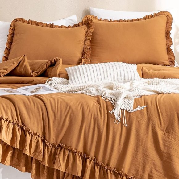 Chai Latte King Size Bed Comforter Set Shams Bedding Orange Pumpkin Spice New - Picture 6 of 11